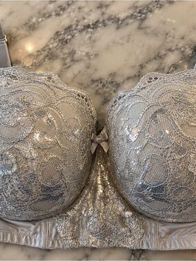 Cacique Silver Lace Sequin Push-Up Bra